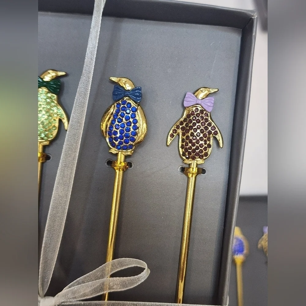 Thirstystone Colorful Penguins Gold Plated  Metal Stir Sticks (price per set)